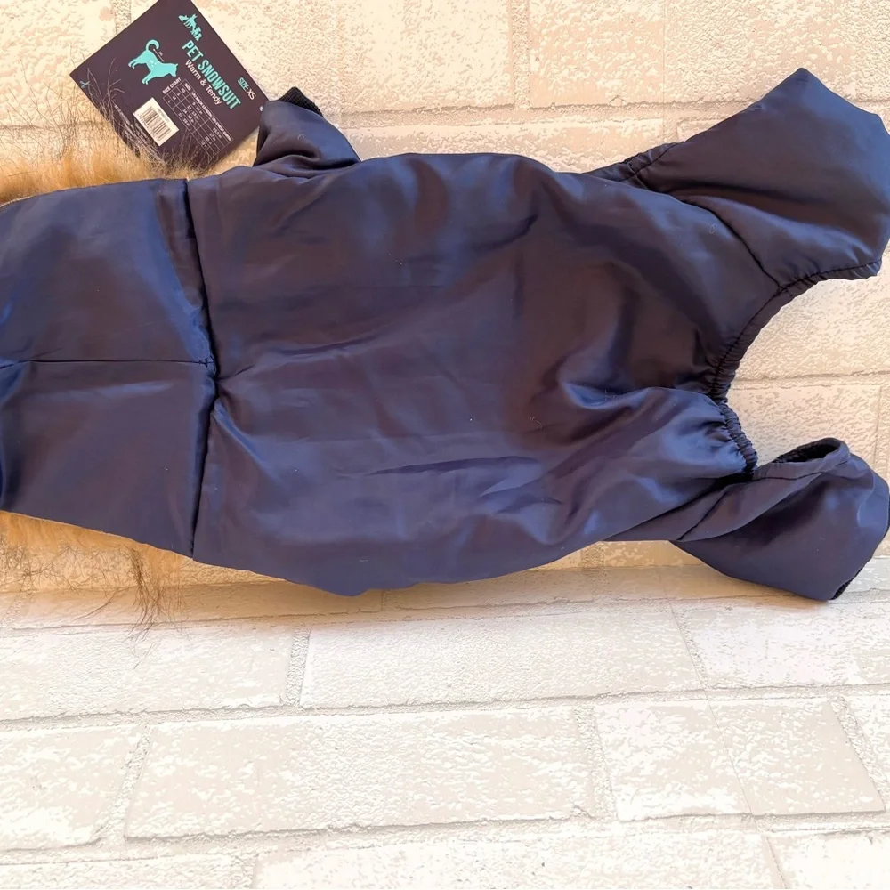 X-Small Navy Dog Jacket Faux Fur Trim Snowsuit NEW